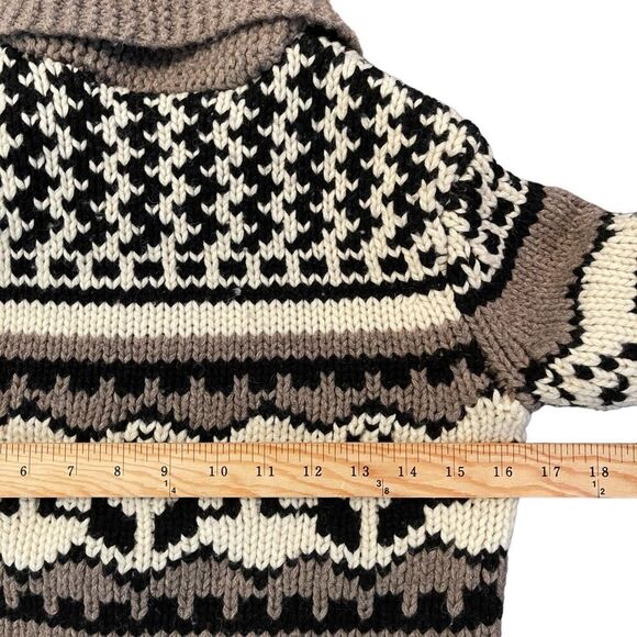TNA Cardigan Cowichan Wool Chunky Knit Brown Cream Black Sweater Women's XXS Zip - Picture 6 of 9